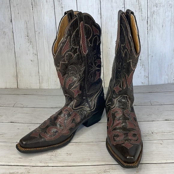 JB Dillion Brown Goatskin Embellished Snip Toe Western Boot - Picture 15 of 16